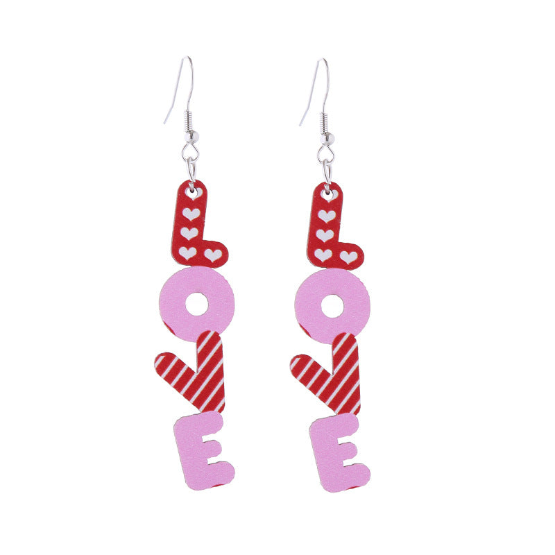 Wholesale Valentine's Day Rainbow Love LOVE Wooden Earrings